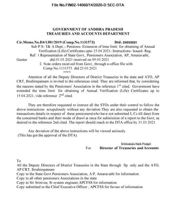 Extension of time limit for obtaining of Annual Verification (Life